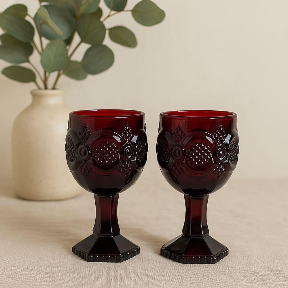 Vintage Avon Cape Cod Ruby Red Wine Goblets Set of 2